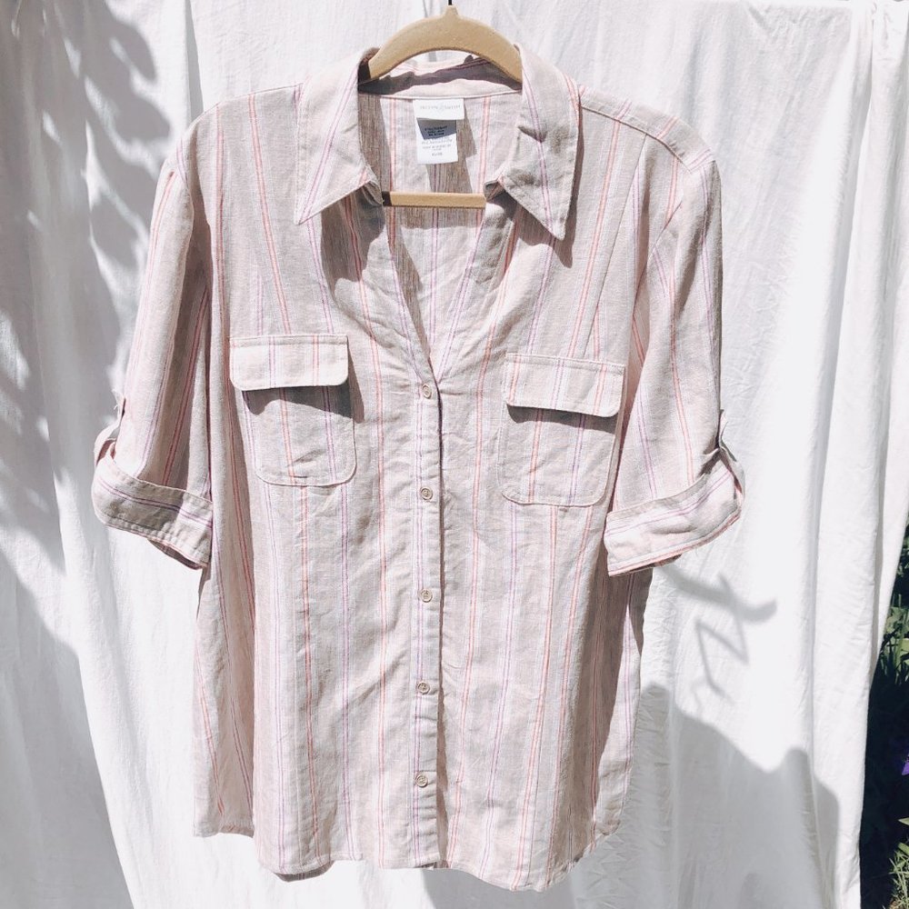 80s Linen button down pinstripe shirt